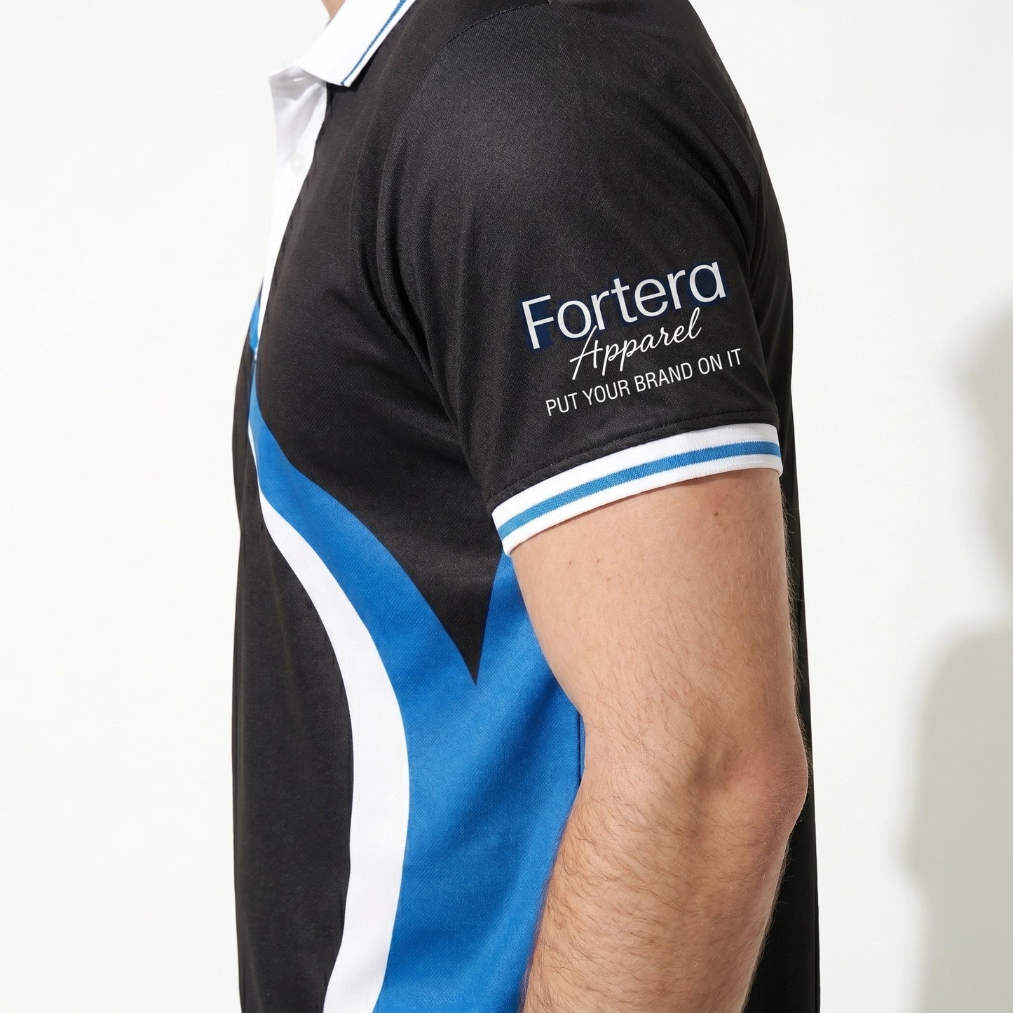 All Over Print Polo Shirt Diagonal Panel back view detail - Fortera Apparel