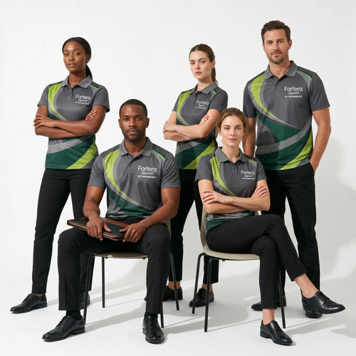 All Over Print Polo Shirt Swoosh Wave team uniform on the field - Fortera Apparel