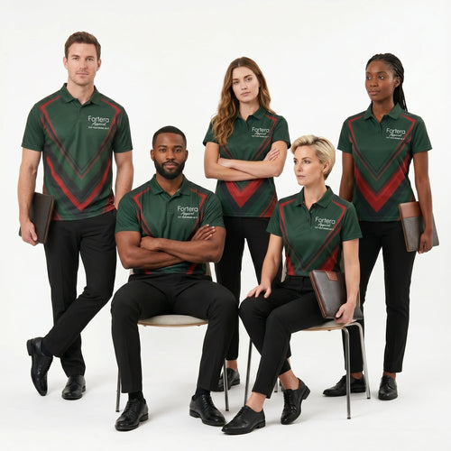 Custom Print Polo Shirt Chevron Arrow team uniform on the field - Fortera Apparel