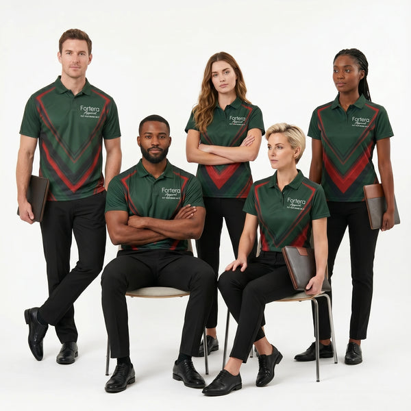 Custom Print Polo Shirt Chevron Arrow team uniform on the field - Fortera Apparel