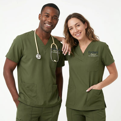 FIONX Signature Embroidered Scrubs Set medical team uniform on duty - Fortera Apparel