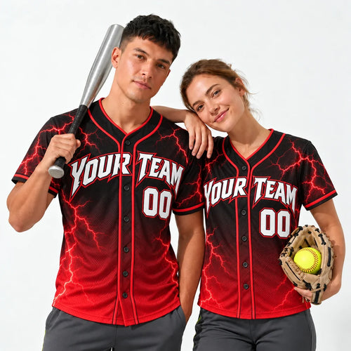 Lightning Black and Red Baseball Jersey - Fortera Apparel