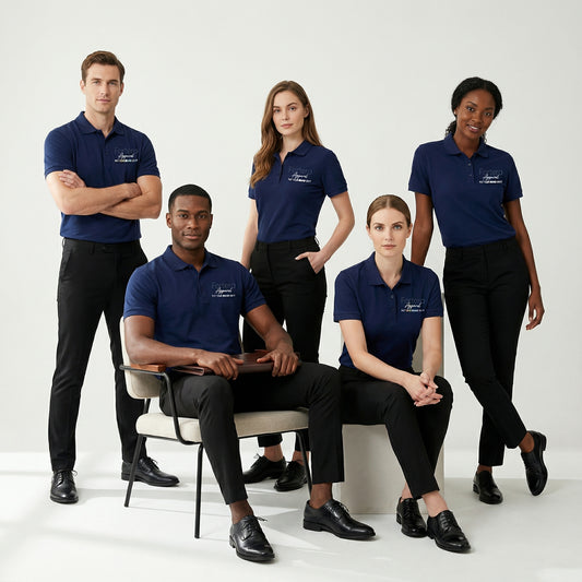 Solid navy custom embroidered polo shirt clean minimal design