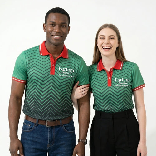 Sublimation Polo Shirt with Logo Chevron Contrast Collar team uniform restaurant floor - Fortera Apparel