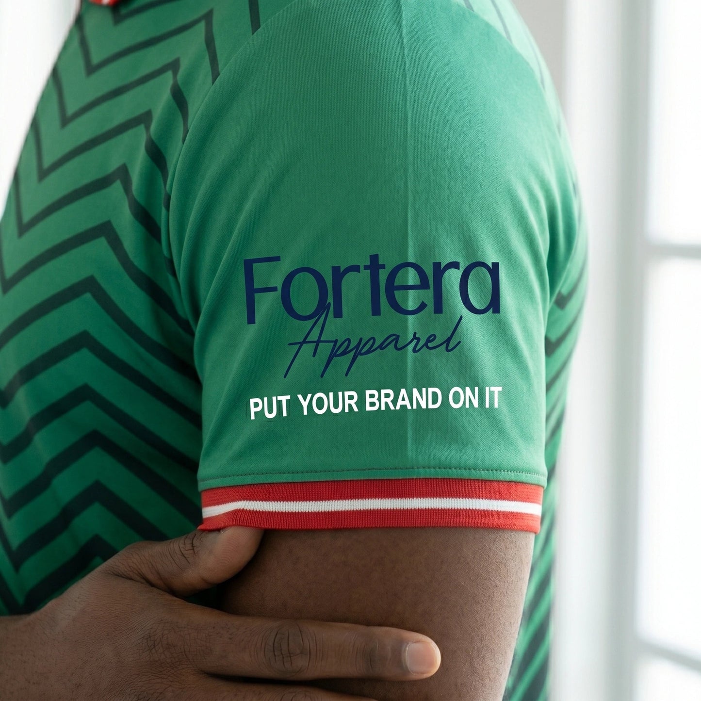 Sublimation Polo Shirt with Logo Chevron Contrast Collar sleeve and cuff detail - Fortera Apparel