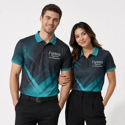 Sublimation Polo Shirt Prism Facet sport team uniform in corporate setting - Fortera Apparel