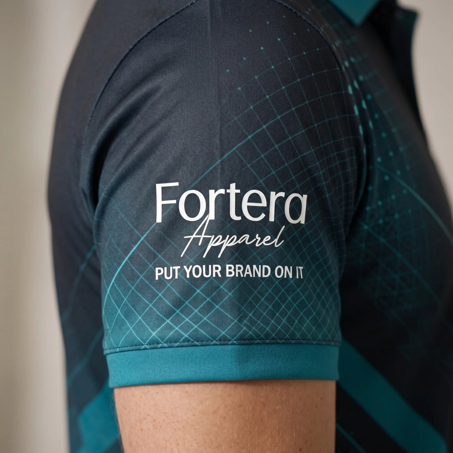 Sublimation Polo Shirt Prism Facet sleeve detail - Fortera Apparel