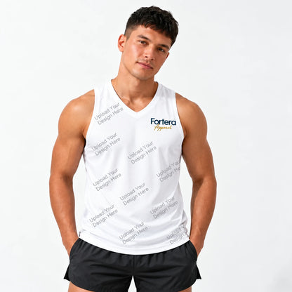 Custom running singlet upload your design mockup, sleeveless V-neck bird eye mesh