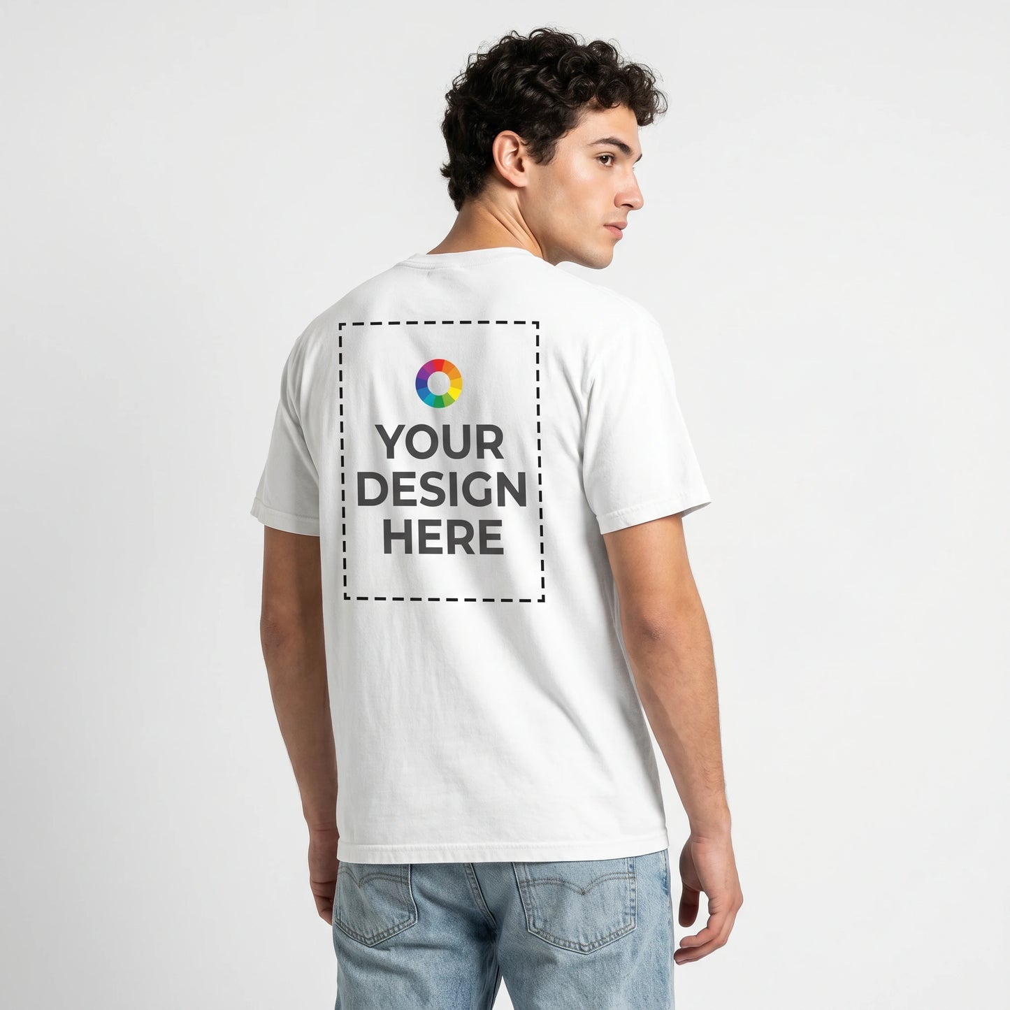 Comfort Colors Custom T-Shirt - Male model back view with YOUR DESIGN HERE print zone