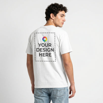 Comfort Colors Custom T-Shirt - Male model back view with YOUR DESIGN HERE print zone