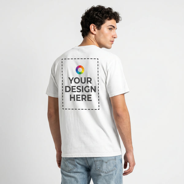 Comfort Colors Custom T-Shirt - Male model back view with YOUR DESIGN HERE print zone