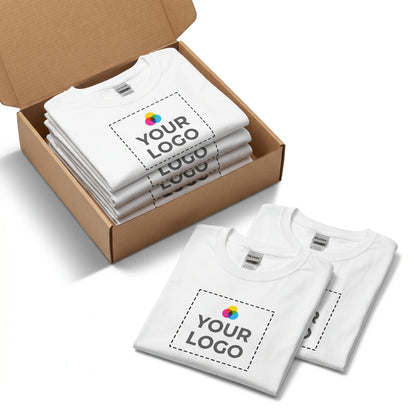Custom T-Shirt with Logo - Packaging box with folded shirts