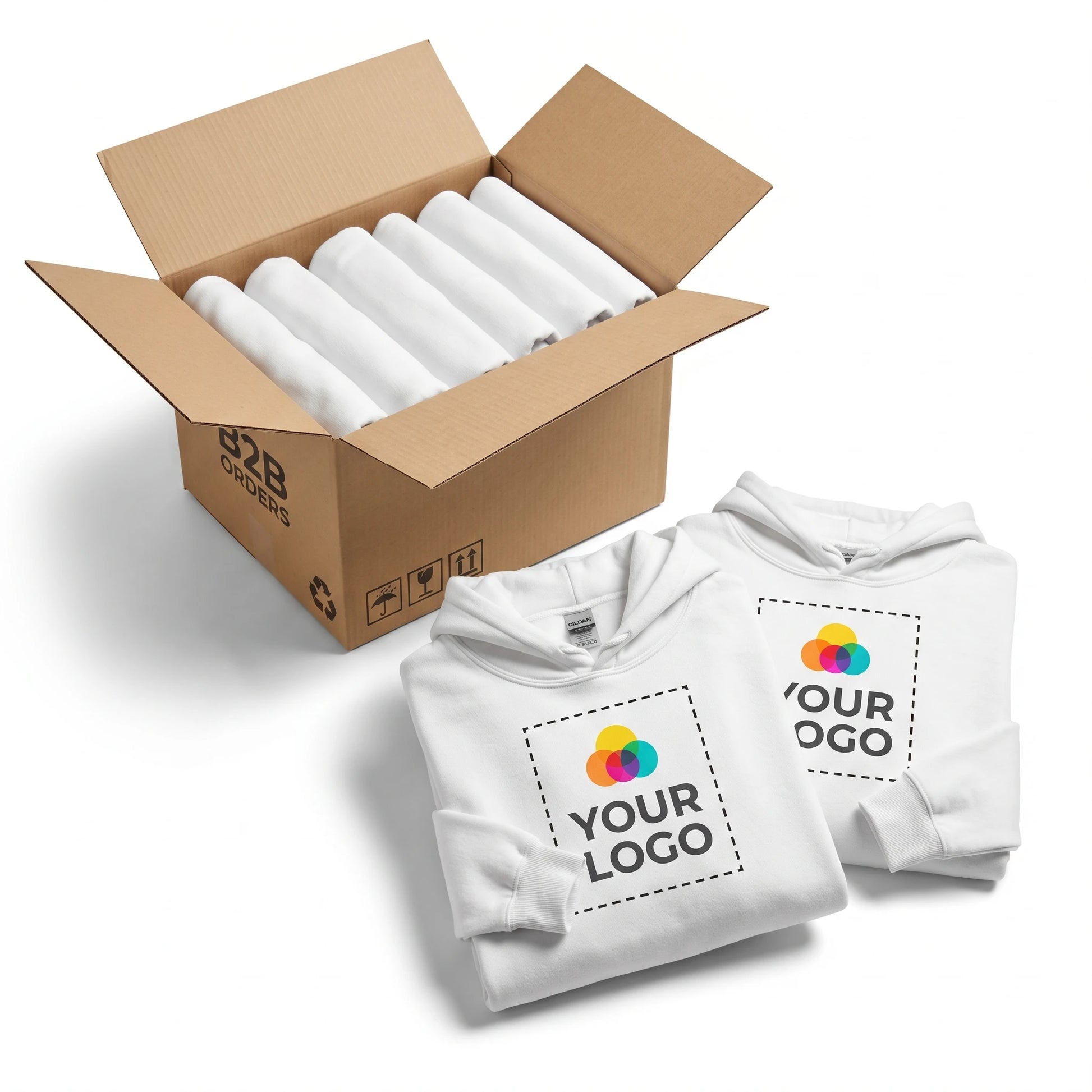 Custom Hoodie with Logo - Packaging box with folded hoodies