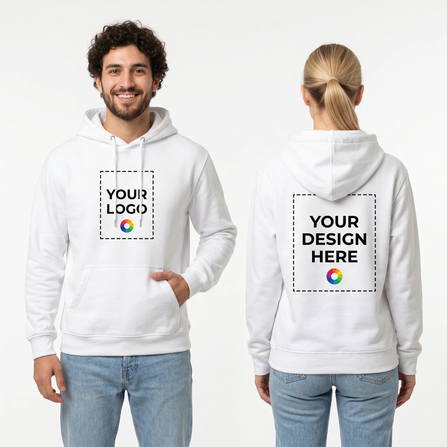 Custom Hoodie with Logo - Couple front and back print zones