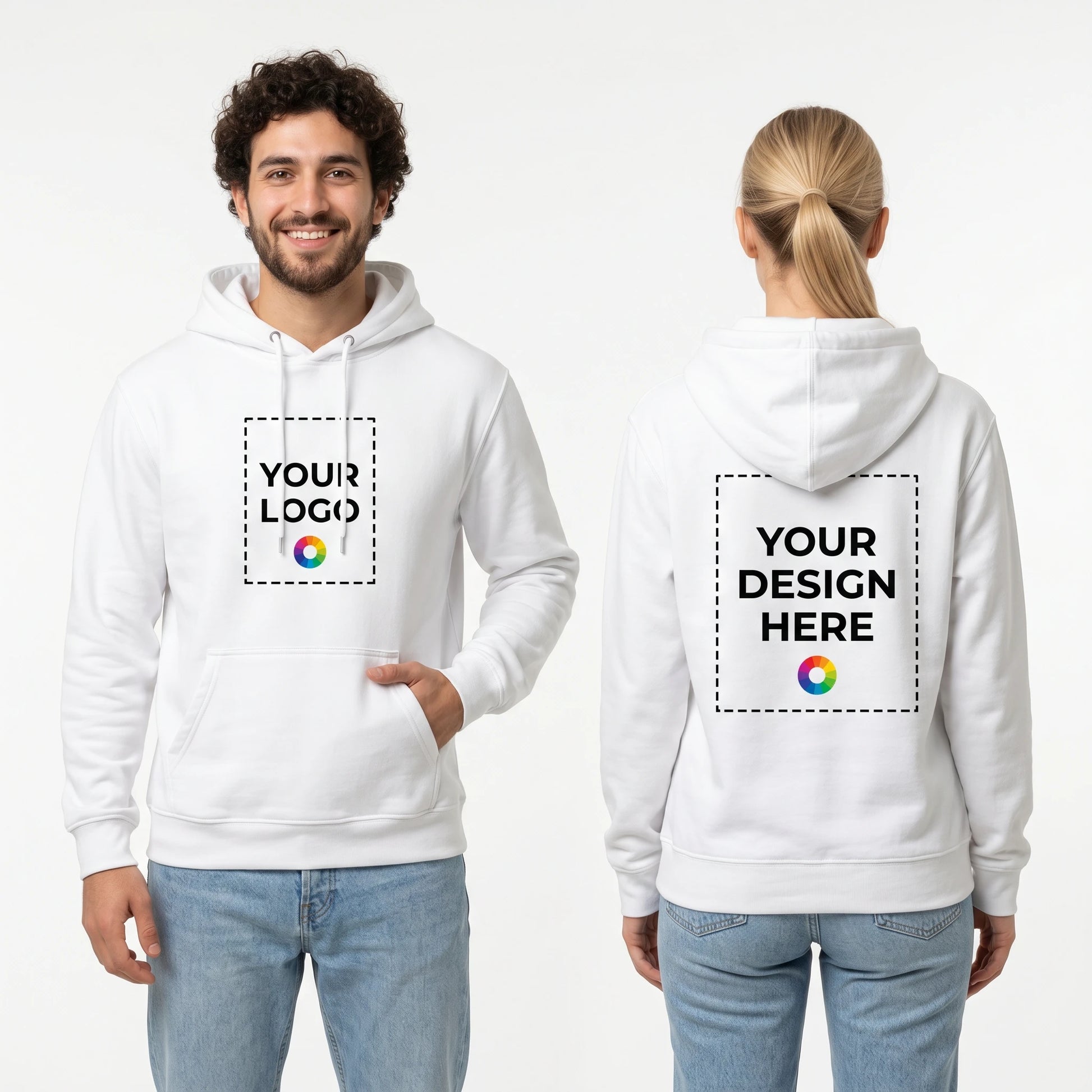 Custom Hoodie with Logo - Couple front and back print zones