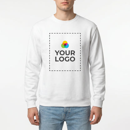 Custom Crewneck Sweatshirt with Logo - Male model front view with YOUR LOGO print zone