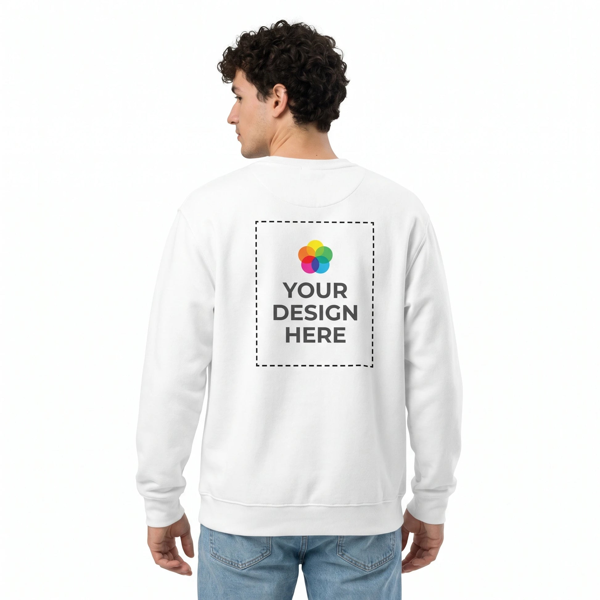 Custom Crewneck Sweatshirt with Logo - Male model back view