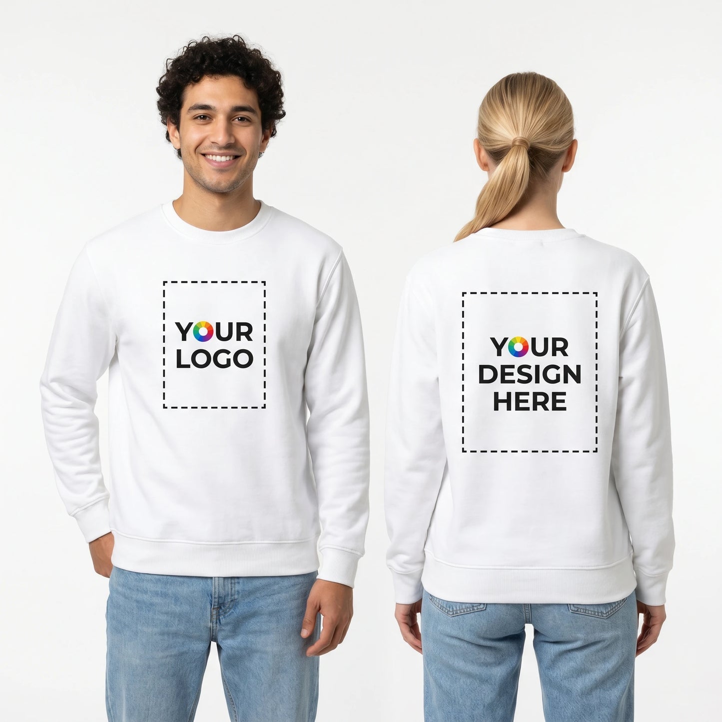Custom Crewneck Sweatshirt with Logo - Couple front and back print zones
