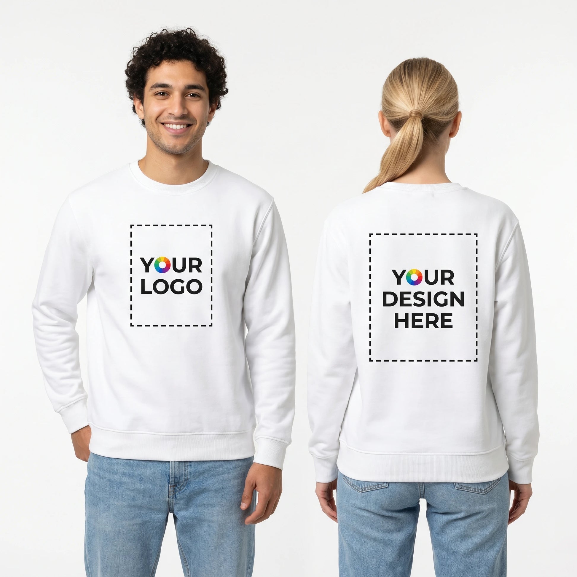 Custom Crewneck Sweatshirt with Logo - Couple front and back print zones