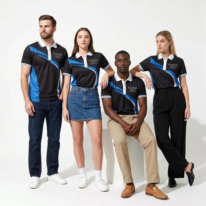 All Over Print Polo Shirt Diagonal Panel team uniform corporate setting - Fortera Apparel