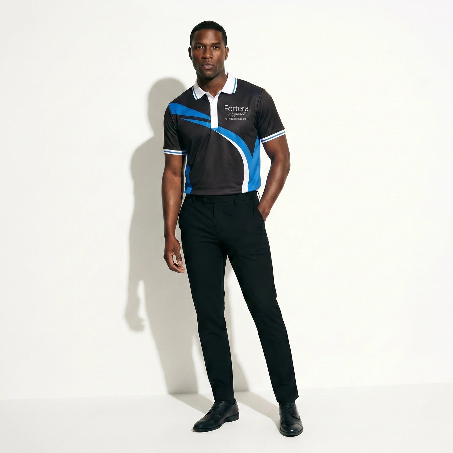 All Over Print Polo Shirt Diagonal Panel close-up fabric texture - Fortera Apparel