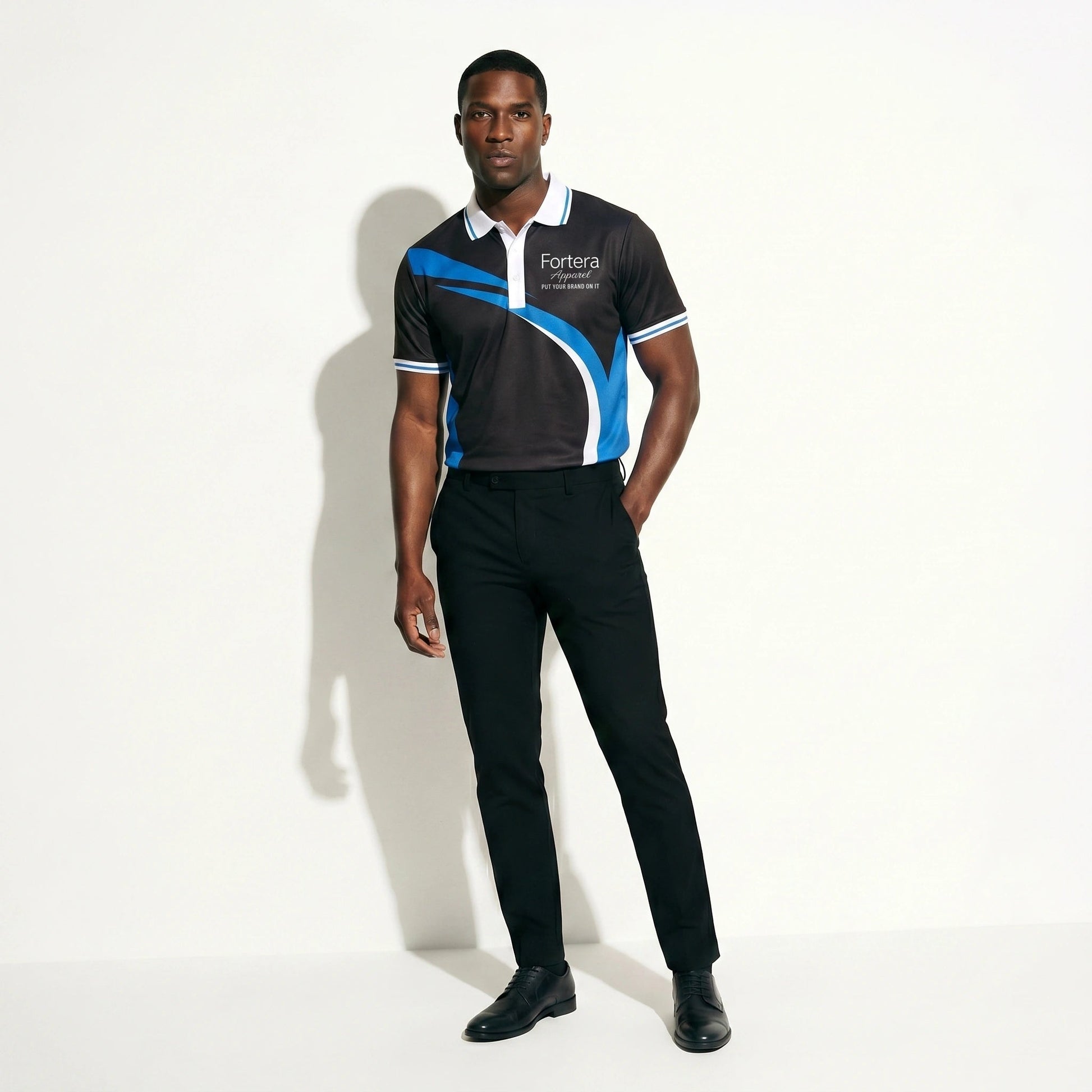 All Over Print Polo Shirt Diagonal Panel close-up fabric texture - Fortera Apparel