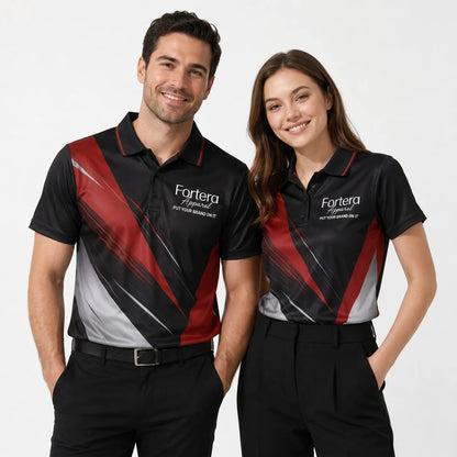 All Over Print Polo Shirt Angular Brush security uniform in corporate setting - Fortera Apparel