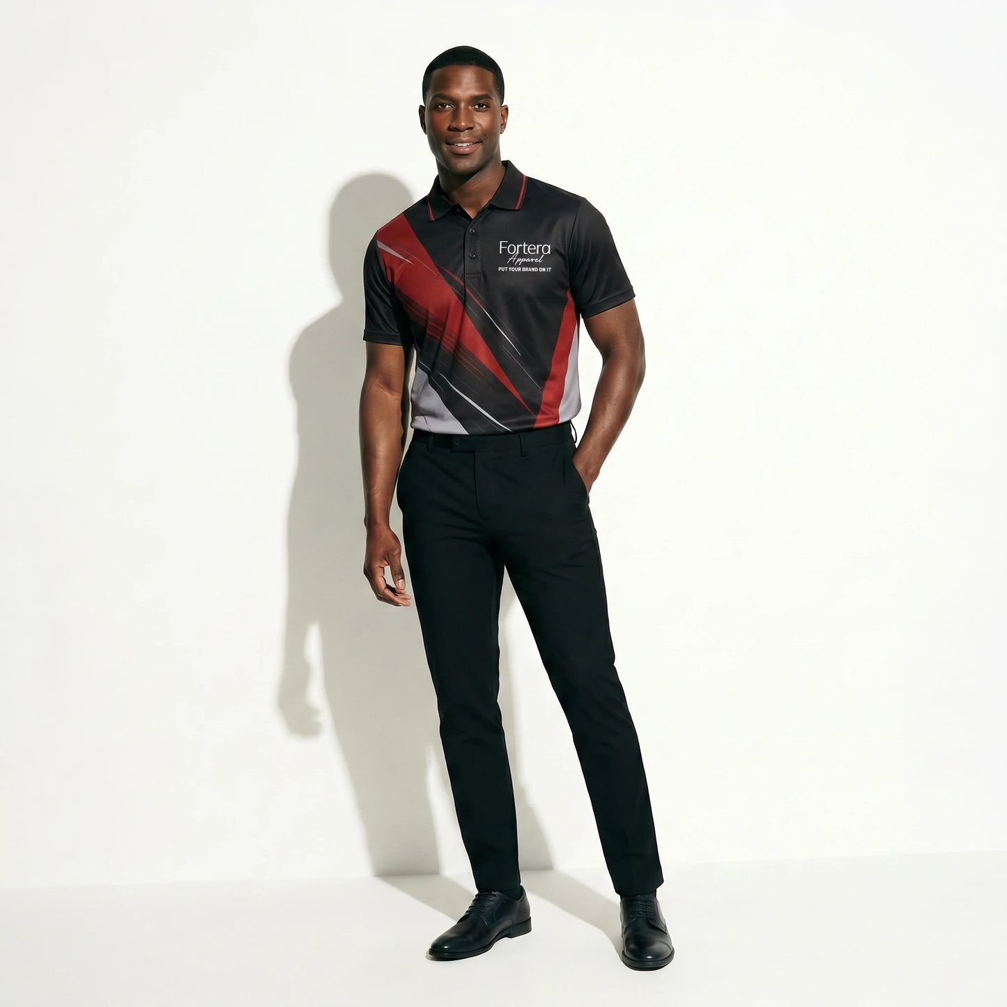All Over Print Polo Shirt Angular Brush close-up fabric texture - Fortera Apparel