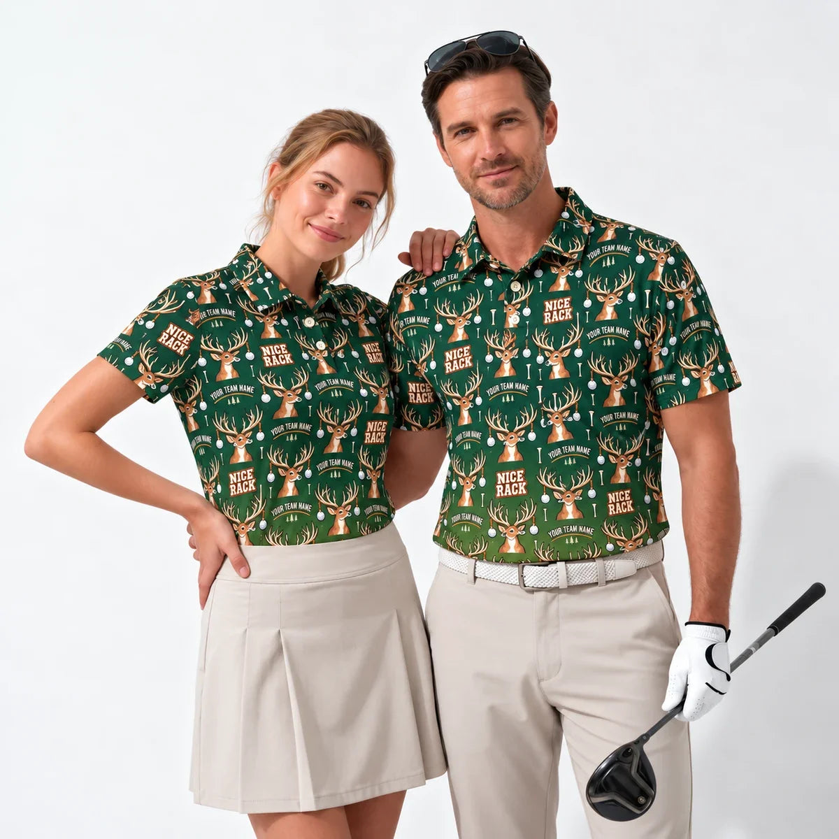 All Over Print Polo Shirt Buck Rack funny golf polo worn by two golfers