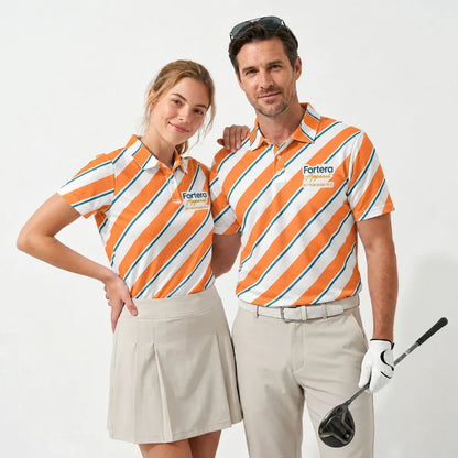 Diagonal Stripe Polo Shirt with Fortera Apparel chest logo