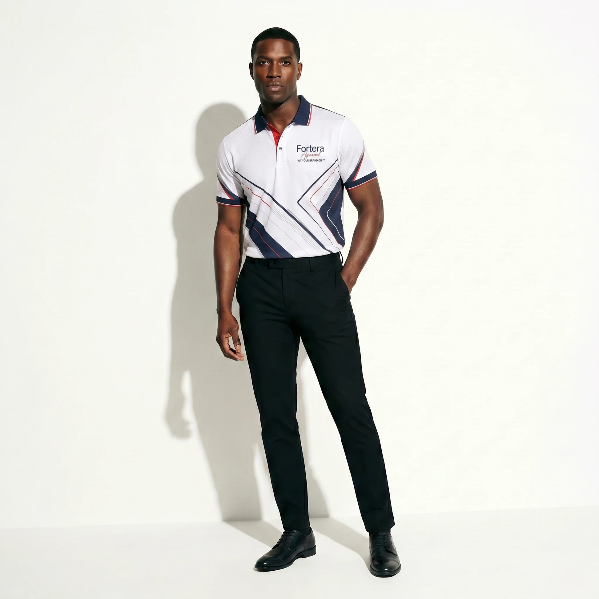 All Over Print Polo Shirt Geo Cross Line close-up fabric texture - Fortera Apparel