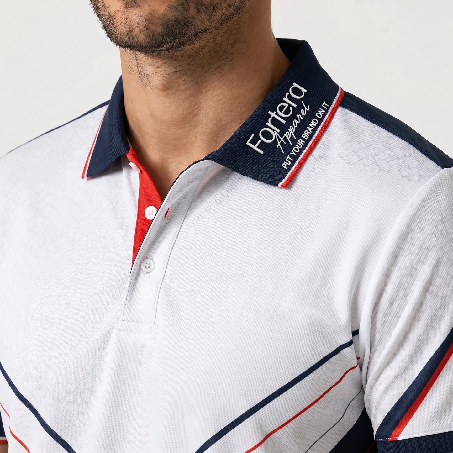All Over Print Polo Shirt Geo Cross Line back view detail - Fortera Apparel