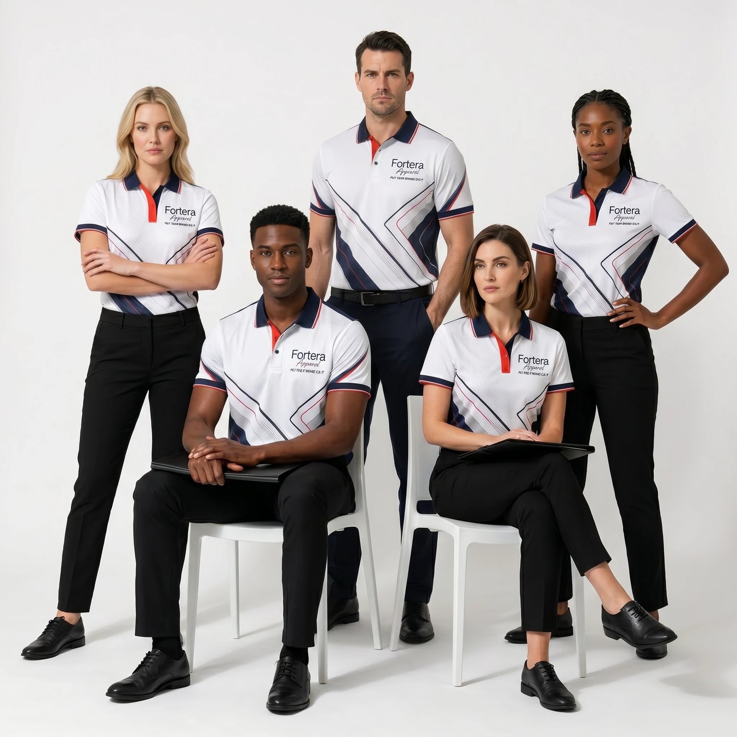 All Over Print Polo Shirt Geo Cross Line team uniform on the field - Fortera Apparel