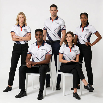 All Over Print Polo Shirt Geo Cross Line team uniform on the field - Fortera Apparel