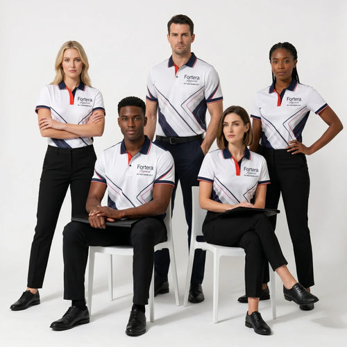 All Over Print Polo Shirt Geo Cross Line team uniform on the field - Fortera Apparel