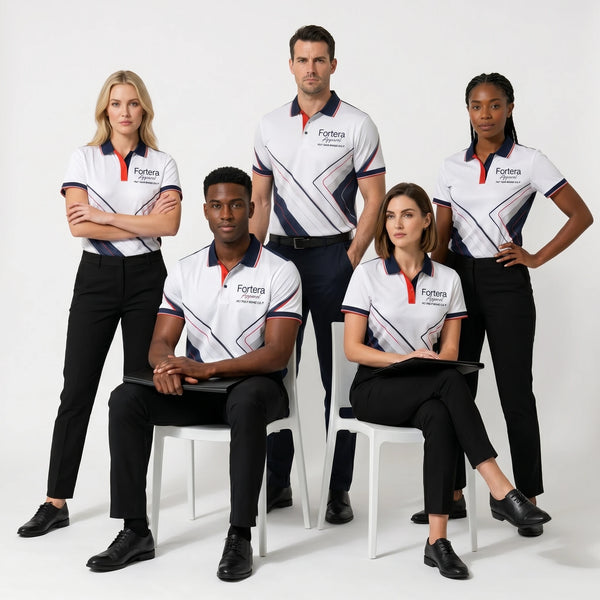 All Over Print Polo Shirt Geo Cross Line team uniform on the field - Fortera Apparel
