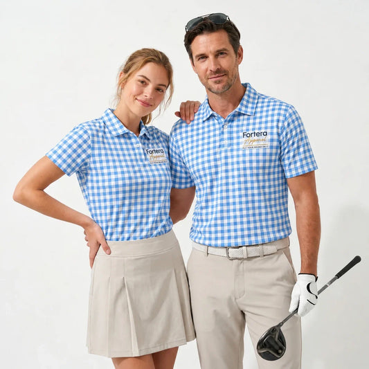 Gingham Polo Shirt with Fortera Apparel chest logo
