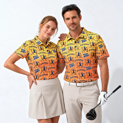All Over Print Polo Shirt Hump Day Camel funny golf polo worn by two golfers
