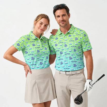 All Over Print Polo Shirt Nice Balls funny golf polo worn by two golfers