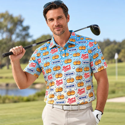 Man wearing the All Over Print Polo Shirt Nice Buns funny golf polo on a golf course