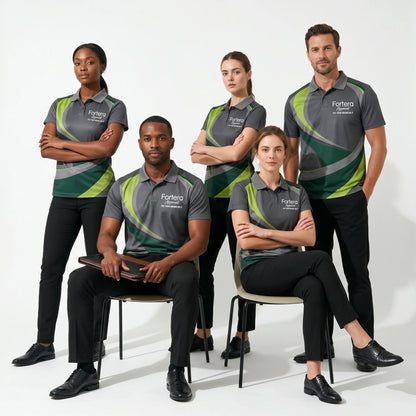 All Over Print Polo Shirt Swoosh Wave team uniform on the field - Fortera Apparel