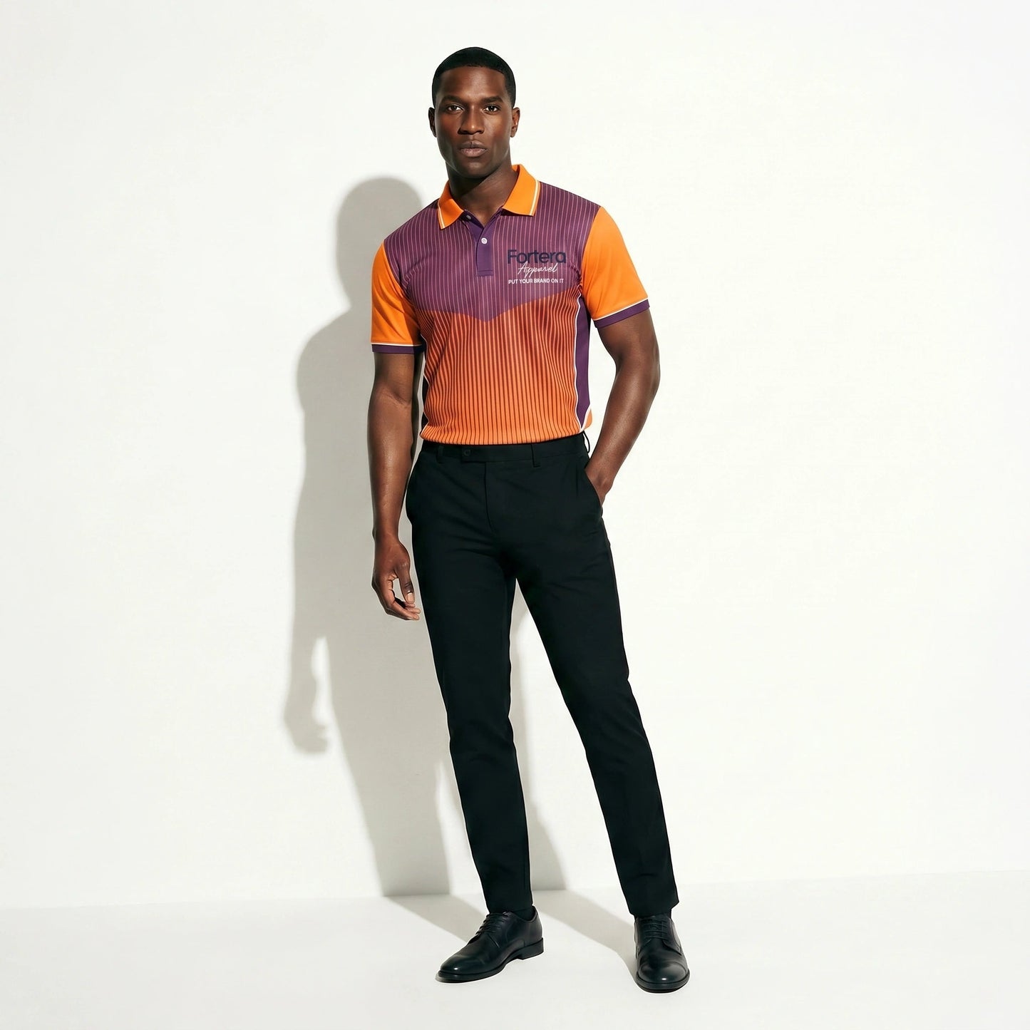 All Over Print Polo Shirt Vertical Ombre Stripe close-up vertical stripe detail - Fortera Apparel