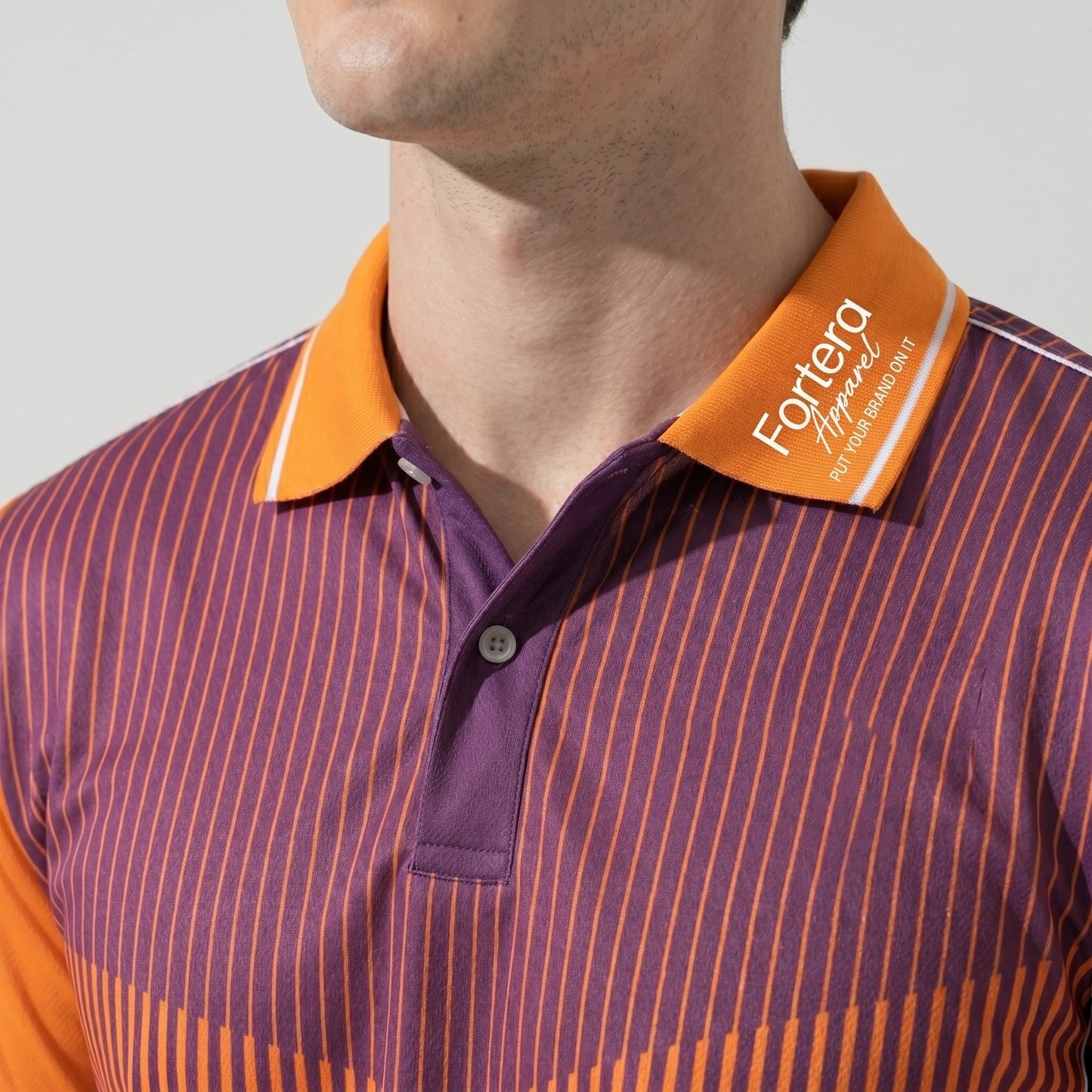 All Over Print Polo Shirt Vertical Ombre Stripe back view stripe detail - Fortera Apparel