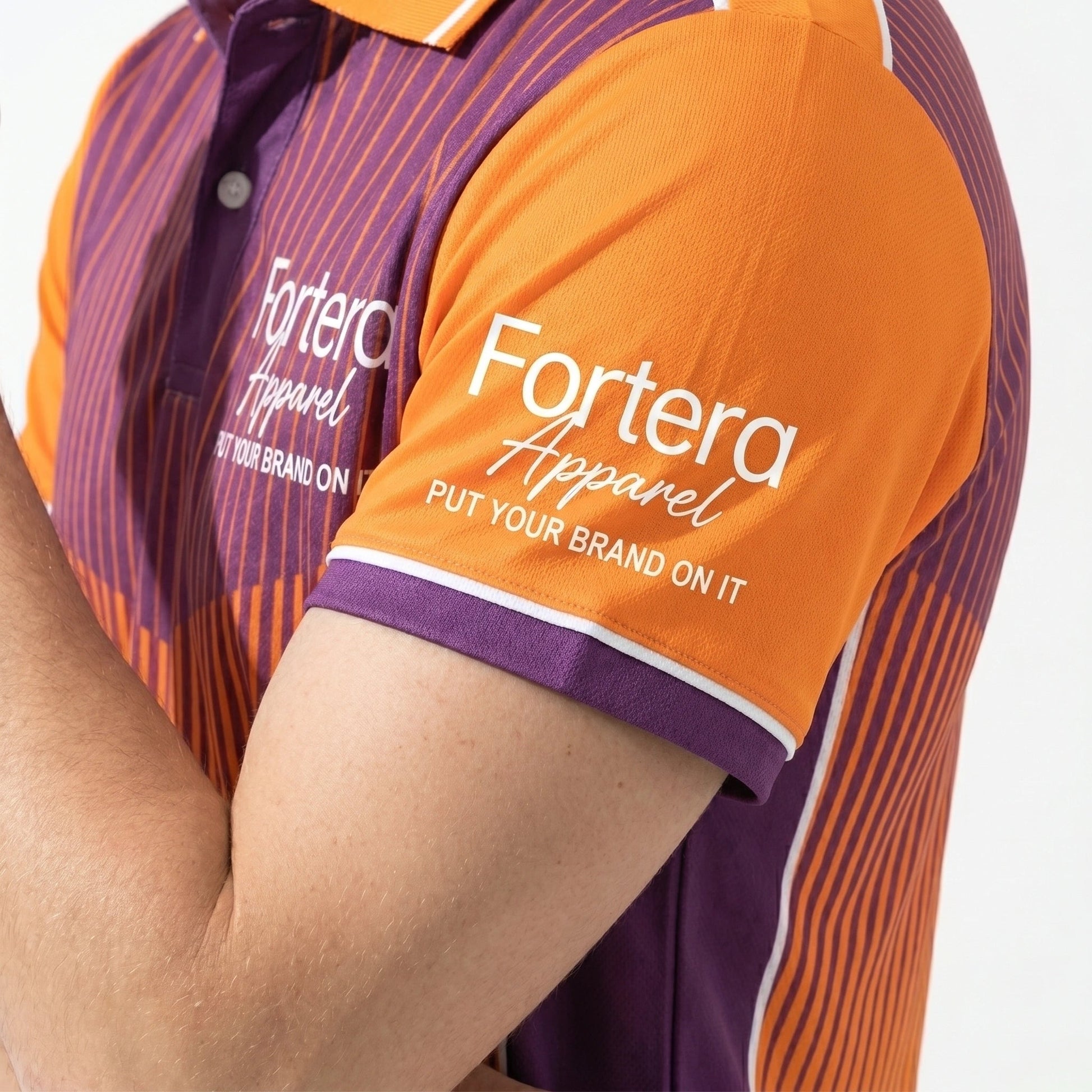 All Over Print Polo Shirt Vertical Ombre Stripe sleeve and cuff detail - Fortera Apparel