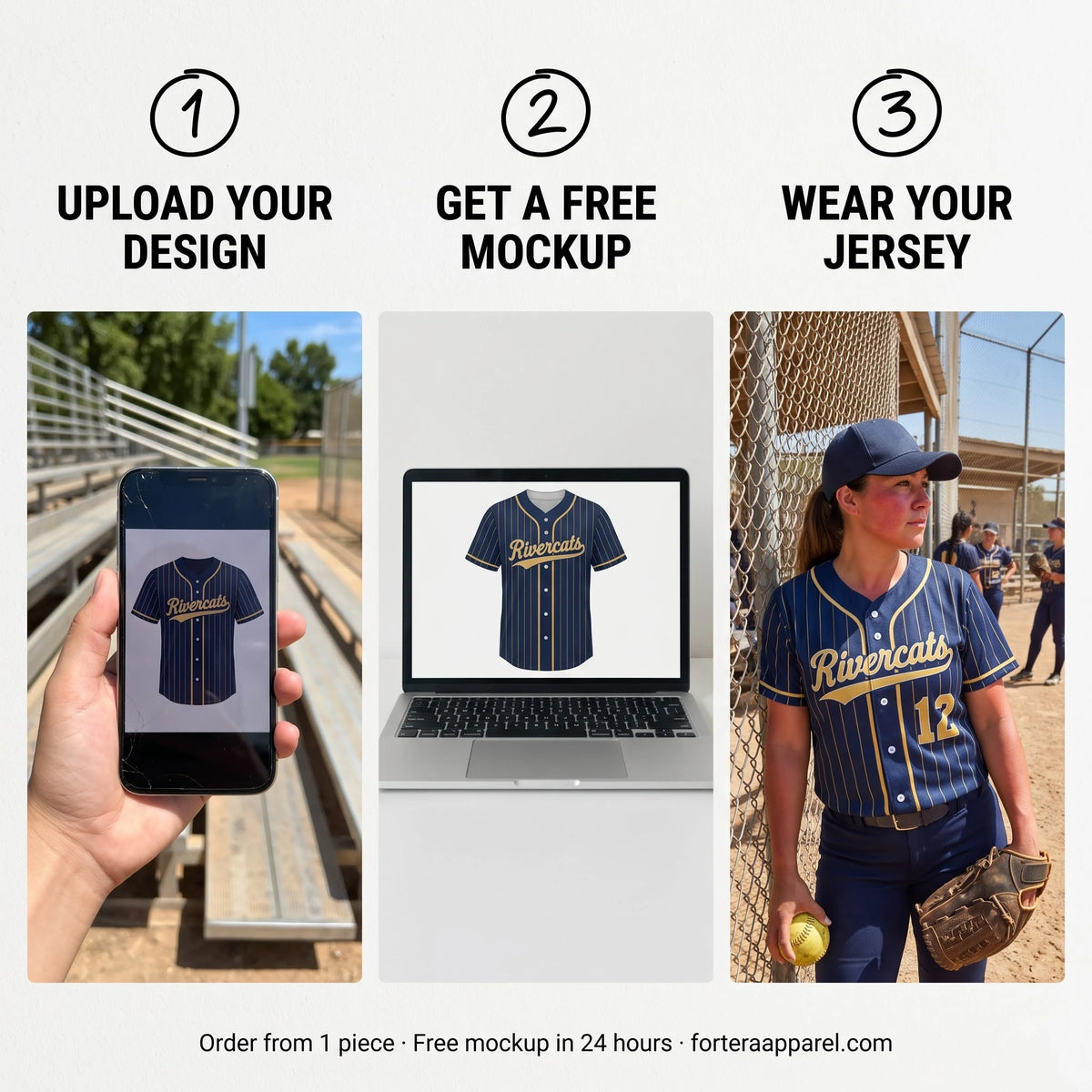 Custom Softball Jerseys - Upload Your Design | Sublimated Button Up Jersey | Fortera Apparel