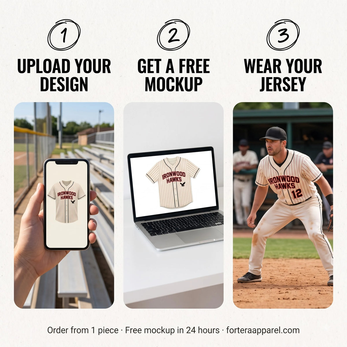 How the team starter jersey works: upload your design, get a free mockup, wear your jersey
