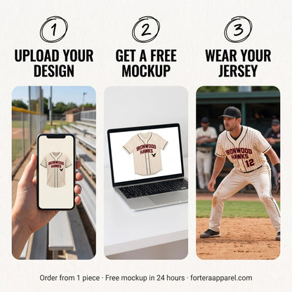 How the team starter jersey works: upload your design, get a free mockup, wear your jersey