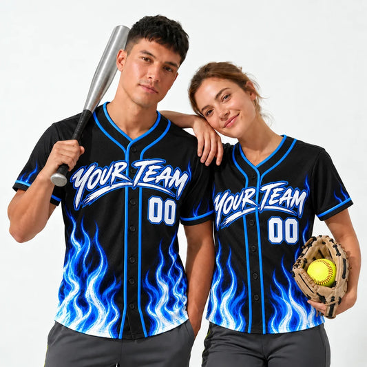 Blue Flame cool softball jersey worn by a baseball player and a softball player