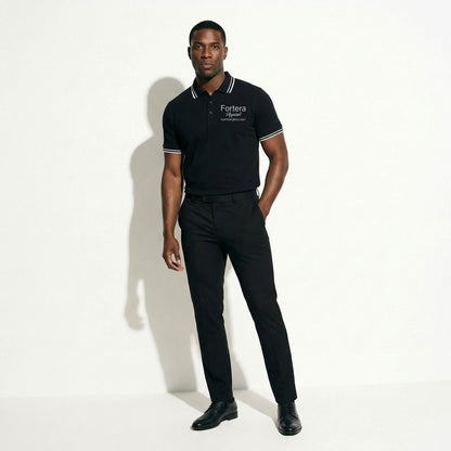 All black classic polo shirt with white tipping on collar and cuffs - female fit