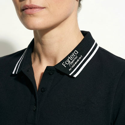 All black classic polo shirt with white tipping on collar and cuffs - logo embroidery detail